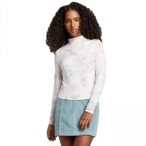 NWOT Mock Neck White Pink Blue Pour Tie Dye Top New